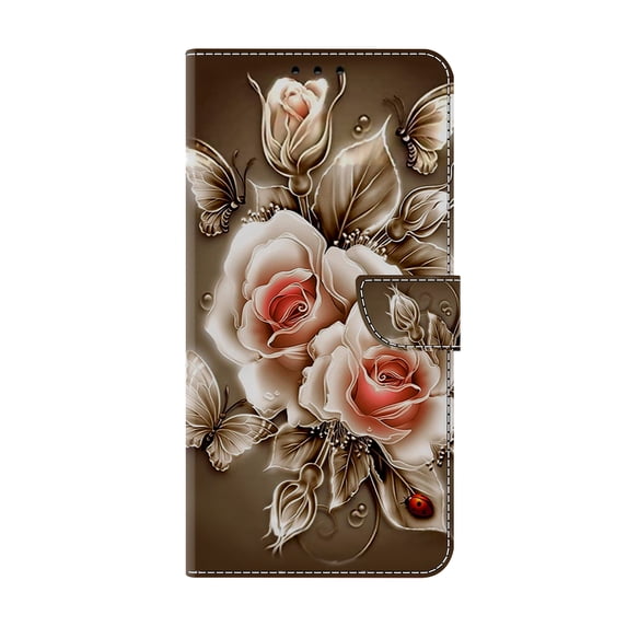 Allytechgroup Stylish Galaxy S21 Ultra Case Cover, Flip Cover Wallet Case with Card Slots, Magnetic Closure Stand Feature Shockproof PU Leather Phone Case for Samsung Galaxy S21 Ultra,Brown Roses