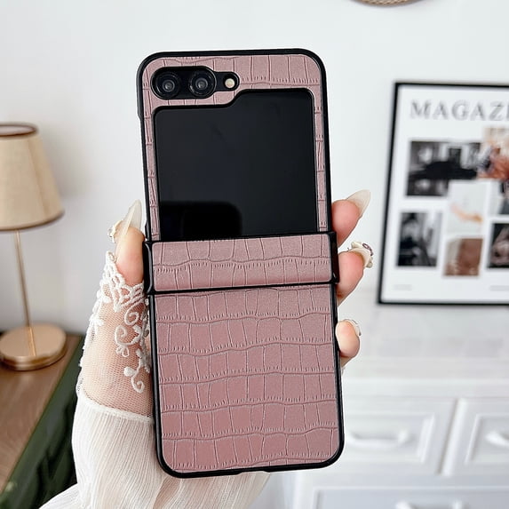 Allytechgroup Stylish Galaxy Z Flip 3 Case, Crocodile Print Design Slim Fit Shockproof Anti-Scratch Bumper Phone Case for Samsung Galaxy Z Flip 3, Pink