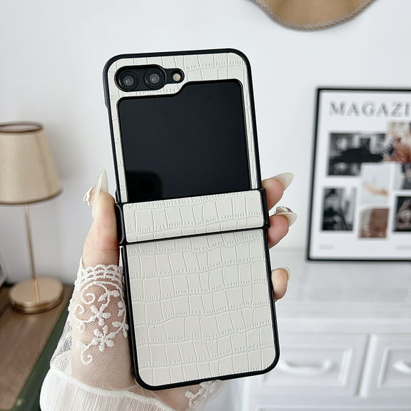 Allytechgroup Stylish Galaxy Z Flip 5 Case, Crocodile Print Design Slim Fit Shockproof Anti-Scratch Bumper Phone Case for Samsung Galaxy Z Flip 5, White