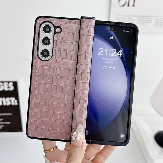 Allytechgroup Stylish Galaxy Z Fold 4 Case, Crocodile Print Design Slim Fit Shockproof Hinge Protection Anti-Scratch Bumper Phone Case for Samsung Galaxy Z Fold 4, Pink