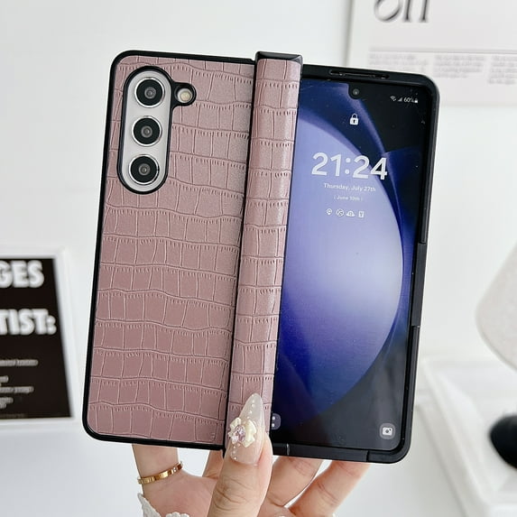 Allytechgroup Stylish Galaxy Z Fold 6 Case, Crocodile Print Design Slim Fit Shockproof Hinge Protection Anti-Scratch Bumper Phone Case for Samsung Galaxy Z Fold 6, Pink