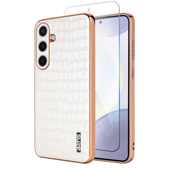 Allytechgroup Stylish Phone Case for Samsung Galaxy A16 5G, Slim Fit Crocodile Pattern Galaxy A16 5G Cover with Screen Protector, Shockproof Galaxy A16 5G Ultra Case for Women Men, White