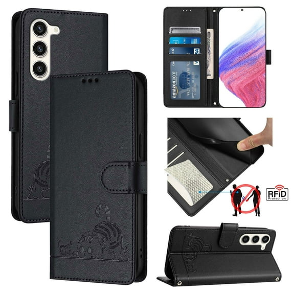Allytechgroup Case for Samsung Galaxy A35, RFID Blocking PU Leather Wallet Flip Case with Cards Holder Crossbody Shoulder Strap Shockproof Multi-functional Phone Case for Samsung Galaxy A35, Black