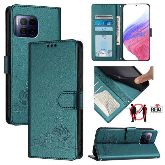Allytechgroup Stylish Wallet Case for T-Mobile Revvl 7 Pro, RFID Blockign Cards Holder Crossbody Shoulder Strap Hand Wrist Shockproof Multi-functional Phone Case for T-Mobile Revvl 7 Pro, Darkgreen