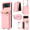 thumbnail image 1 of Allytechgroup Stylish Wallet Phone Case for Samsung Galaxy Z Flip 4 5G, Crossbody Shoulder Strap Make-up Mirror Ring Holder Stand Card Holders Shockproof Case for Girls Women, Pink, 1 of 7