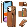 thumbnail image 1 of Allytechgroup Stylish iPhone 11 Wallet Case, Secure Phone Case for Apple iPhone 11, Multi-functional and Durable, Ring Holder Hand Wrist Stand Shockproof Case for Women Men, Brown, 1 of 7