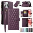 thumbnail image 1 of Allytechgroup Stylish iPhone 12 Pro/ iPhone 12 Case Wallet with Card Slots and Zipper Pocket, Hand Wrist + Crossbody Strap RFID Blocking Girls Women Case for Apple iPhone 12 Pro/ iPhone 12, Darkpurple, 1 of 9