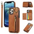 thumbnail image 1 of Allytechgroup Stylish iPhone 12 Pro Max Wallet Case, Secure Phone Case for Apple iPhone 12 Pro Max, Multi-functional and Durable, Ring Holder Hand Wrist Stand Shockproof Case for Women Men, Brown, 1 of 7