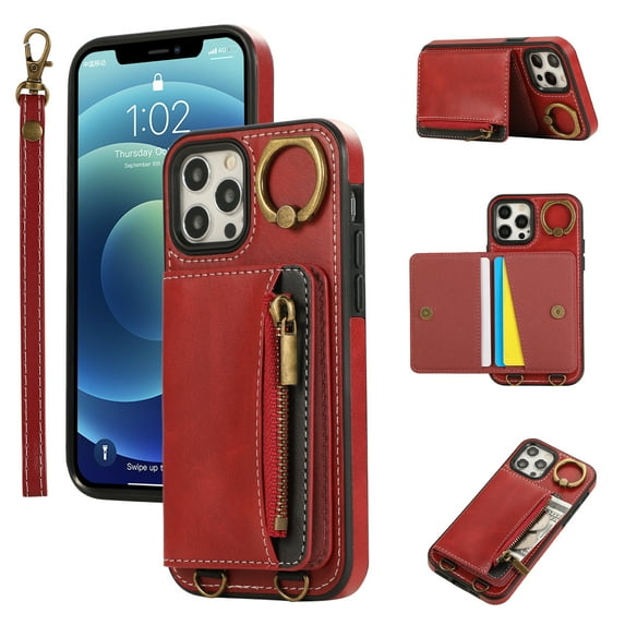 Allytechgroup Stylish iPhone 12 Pro Max Wallet Case, Secure Phone Case for Apple iPhone 12 Pro Max, Multi-functional and Durable, Ring Holder Hand Wrist Stand Shockproof Case for Women Men, Green