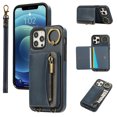 thumbnail image 1 of Allytechgroup Stylish iPhone 12 Pro Max Wallet Case, Secure Phone Case for Apple iPhone 12 Pro Max, Multi-functional and Durable, Ring Holder Hand Wrist Stand Shockproof Case for Women Men, Blue, 1 of 7