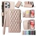 thumbnail image 1 of Allytechgroup Stylish iPhone 13 Pro Max Case Wallet with Card Slots and Zipper Pocket, Hand Wrist + Crossbody Strap RFID Blocking Girls Women Phone Case for Apple iPhone 13 Pro Max, Rosegold, 1 of 9