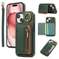 thumbnail image 1 of Allytechgroup Stylish iPhone 13 Wallet Case, Secure Phone Case for Apple iPhone 13, Multi-functional and Durable, Ring Holder Hand Wrist Stand Shockproof Case for Women Men, Green, 1 of 7