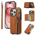 thumbnail image 1 of Allytechgroup Stylish iPhone 14 Pro Max Wallet Case, Secure Phone Case for Apple iPhone 14 Pro Max, Multi-functional and Durable, Ring Holder Hand Wrist Stand Shockproof Case for Women Men, Brown, 1 of 7