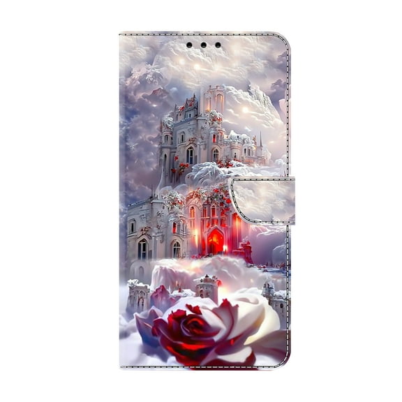 Allytechgroup Stylish iPhone 15 Case Cover, Flip Cover Wallet Case with Card Slots, Magnetic Closure Stand Feature Shockproof PU Leather Phone Case for Apple iPhone 15,Castle Rose