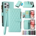 thumbnail image 1 of Allytechgroup Stylish iPhone 16 Case Wallet with Card Slots and Zipper Pocket, Hand Wrist + Crossbody Strap RFID Blocking Girls Women Phone Case for Apple iPhone 16, Skyblue, 1 of 9