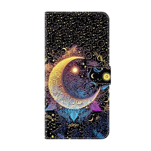 Allytechgroup Stylish iPhone 16 Plus Case Cover, Flip Cover Wallet Case with Card Slots, Magnetic Closure Stand Feature Shockproof PU Leather Phone Case for Apple iPhone 16 Plus,Moon Cat