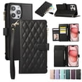 thumbnail image 1 of Allytechgroup Stylish iPhone 16 Pro Max Case Wallet with Card Slots and Zipper Pocket, Hand Wrist + Crossbody Strap RFID Blocking Girls Women Phone Case for Apple iPhone 16 Pro Max, Black, 1 of 9