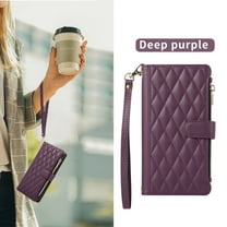 Allytechgroup Stylish iPhone 17 Air Case Wallet with Card Slots and Zipper Pocket, Hand Wrist Crossbody Strap RFID Blocking Girls Women Phone Case for Apple iPhone 17 Air, Darkpurple