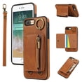 thumbnail image 1 of Allytechgroup Stylish iPhone 8 Plus/ 7 Plus Wallet Case, Secure Case for Apple iPhone 8 Plus/ 7 Plus, Multi-functional Durable, Ring Holder Hand Wrist Stand Shockproof Case for Women Men, Brown, 1 of 7