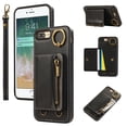thumbnail image 1 of Allytechgroup Stylish iPhone 8 Plus/ 7 Plus Wallet Case, Secure Case for Apple iPhone 8 Plus/ 7 Plus, Multi-functional Durable, Ring Holder Hand Wrist Stand Shockproof Case for Women Men, Black, 1 of 7