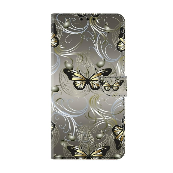 Allytechgroup Stylish iPhone XR Case Cover, Flip Cover Wallet Case with Card Slots, Magnetic Closure Stand Feature Shockproof PU Leather Phone Case for Apple iPhone XR,Gold Butterflies