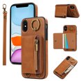 thumbnail image 1 of Allytechgroup Stylish iPhone XS Max Wallet Case, Secure Phone Case for Apple iPhone XS Max, Multi-functional and Durable, Ring Holder Hand Wrist Stand Shockproof Case for Women Men, Brown, 1 of 7
