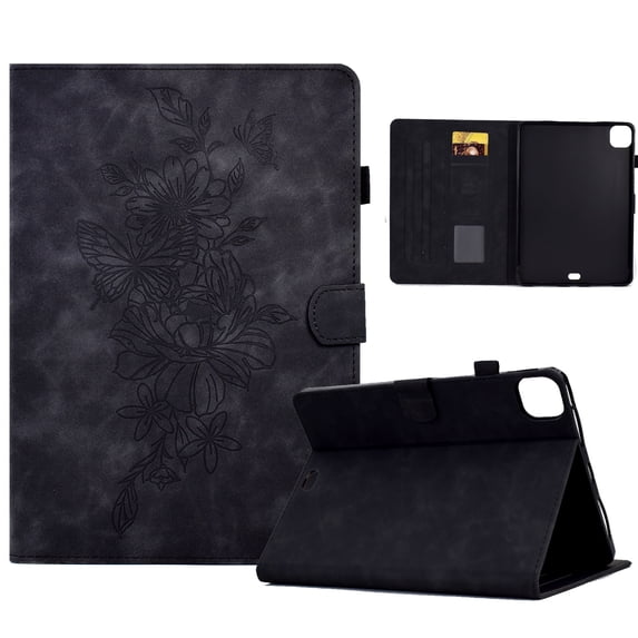 Allytechgroup Super Slim Fit Case for iPad Air 11 – Shockproof Cover with Floral Embossed Design Kickstand Flip Case with Auto Sleep/Wake Feature Case Cover for iPad Air 11 inch 2024,Black