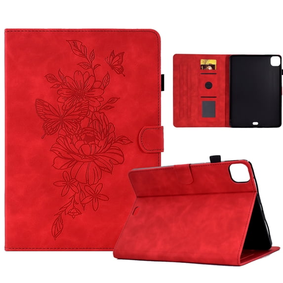 Allytechgroup Super Slim Fit Case for iPad Air 11 – Shockproof Cover with Floral Embossed Design Kickstand Flip Case with Auto Sleep/Wake Feature Case Cover for iPad Air 11 inch 2024,Red