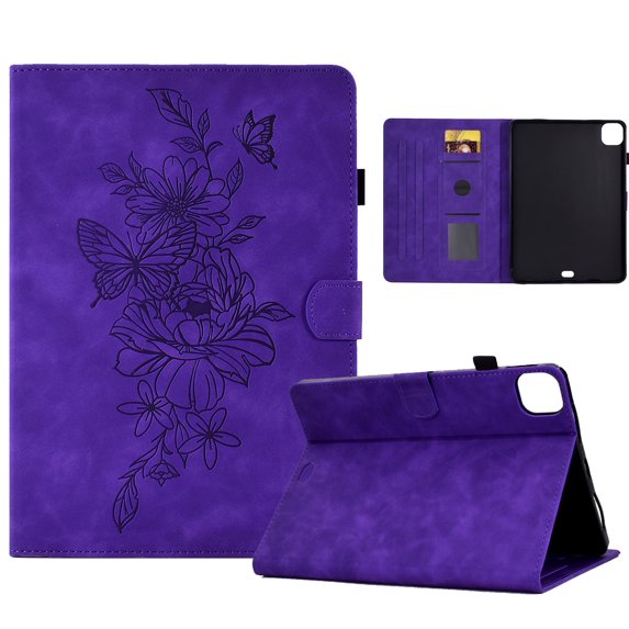 Allytechgroup Super Slim Fit Case for iPad Air 11 – Shockproof Cover with Floral Embossed Design Kickstand Flip Case with Auto Sleep/Wake Feature Case Cover for iPad Air 11 inch 2024,Purple