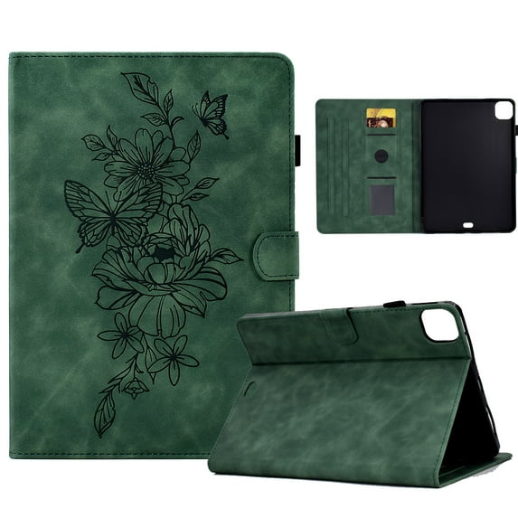 Allytechgroup Super Slim Fit Case for iPad Air 11 – Shockproof Cover with Floral Embossed Design Kickstand Flip Case with Auto Sleep/Wake Feature Case Cover for iPad Air 11 inch 2024,Green