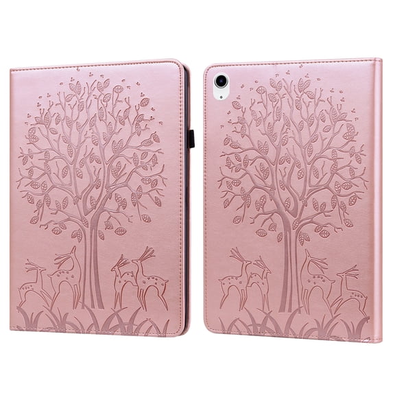 Allytechgroup Tablet Case for iPad Air 11 2024 - Slim Fit and Shockproof Deer Tree Embossed Flip Case with Kickstand - Ultimate Protection for Apple iPad Air 11 inch, Rosegold