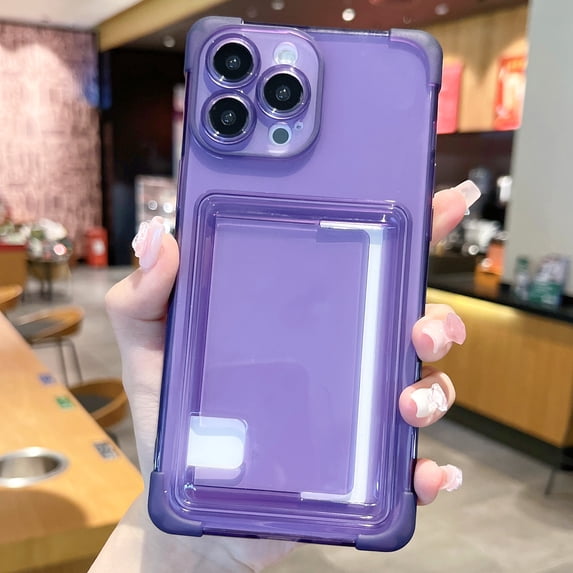 Allytechgroup Translucent Card Holder Case Cover for Apple iPhone 13 Pro Max, Anti-Yellow Clear Corner Protective Shockproof Drop Proof Bumper Wallet Case for iPhone 13 Pro Max, Darkpurple