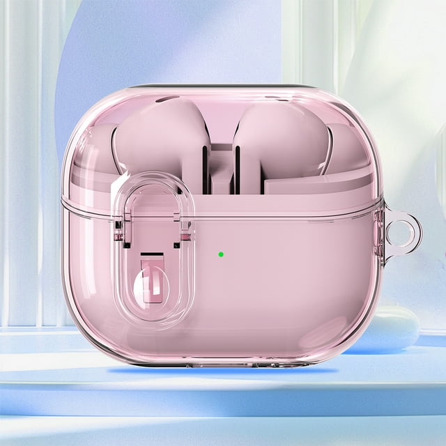 Allytechgroup Translucent Case Cover for Samsung Galaxy Buds 3/ Galaxy Buds 3 Pro, with Keychain Portable Dustproof Earphones Case Cover for Women Men, Pink