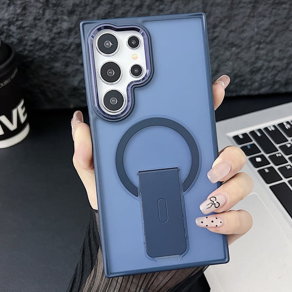 Allytechgroup Translucent Mangetic Case for Samsung Galaxy S24 FE, Not-Yellowing Shockproof Kickstand Bumper Rugged Phone Case for Women Men, Darkblue