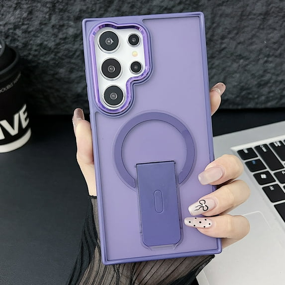 Allytechgroup Translucent Mangetic Case for Samsung Galaxy S24+ Plus, Not-Yellowing Shockproof Kickstand Bumper Rugged Phone Case for Women Men,Darkpurple