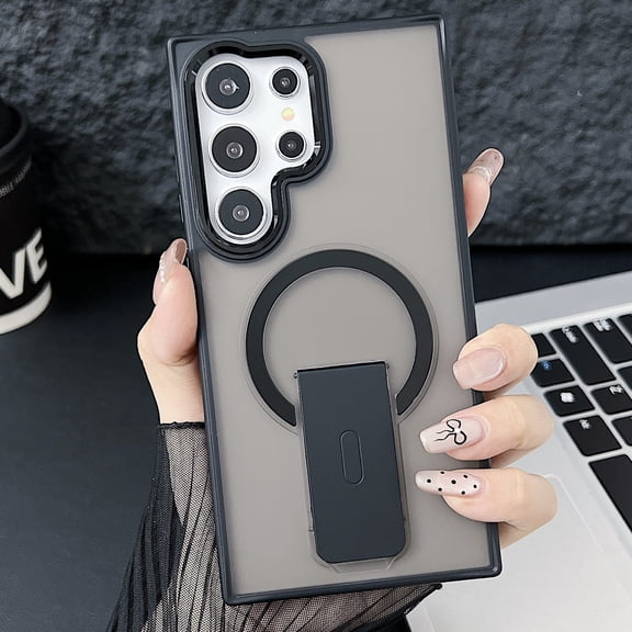 Allytechgroup Translucent Mangetic Case for Samsung Galaxy S24 FE, Not-Yellowing Shockproof Kickstand Bumper Rugged Phone Case for Women Men, Black