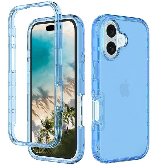 Allytechgroup Transparent Phone Case for Apple iPhone 16, Not-Yellowing Shockproof Anti-Scratch Without Screen Protector Case Cover for iPhone 16, Blue