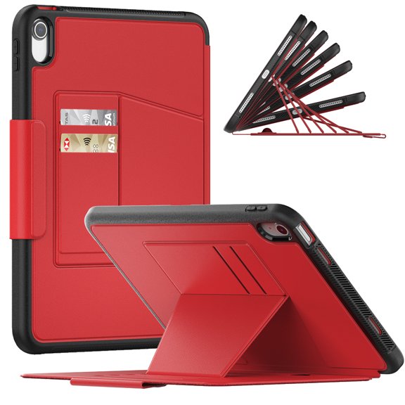 Allytechgroup Ultimate Slim Fit Case for iPad Air 11 Inch 2024, Anti-Scratch Auto Sleep and Shockproof Tablet Cover with Multi Angle Viewing Stand, Pencil Holder and Card Slots, Red