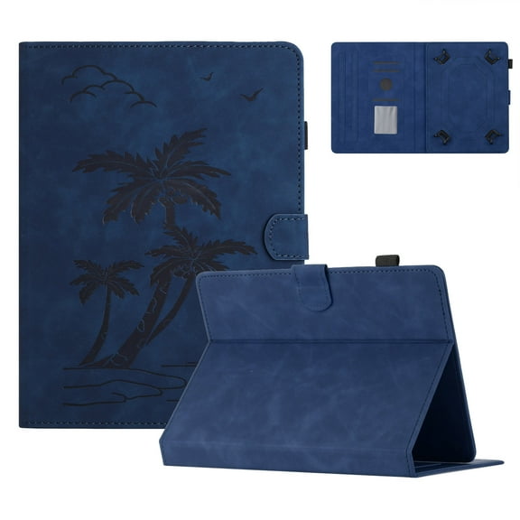 Allytechgroup Universal Case for 7 inch Tablet, Slim Wallet Flip Case with Card Pockets PU Leather Embossed Flower Folio Wallet Cover Shockproof Protective for Women Men, Blue