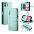 thumbnail image 1 of Allytechgroup Wallet Case for Apple iPhone 11, 9 Cards Holder + Zipper Pocket + Hand Wrist Shockproof Stand Flip Cover RFID Blocking Phone Case for Women Men, Mint, 1 of 9
