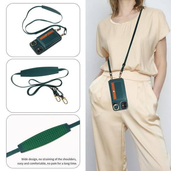 Allytechgroup Wallet Case for Apple iPhone 11, With Shoulder Strap Cards Slots Ring Holder Stand Cards Slots RFID Blocking Phone Case for Girls Women, Cyan