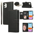 thumbnail image 1 of Allytechgroup Wallet Case for Apple iPhone 12/ iPhone 12 Pro with Crossbody Strap Hand Wrist, Makeup Mirror Cards Slots Cash Pocket RFID Blocking Flip Stand Slim Case Cover for Girls Women, Black, 1 of 8