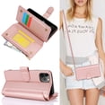 thumbnail image 1 of Allytechgroup Wallet Case for Apple iPhone 12 Mini,  Retro [1 Zipper Pocket + 6 Cards Slots] Hand Wrist Shoulder Strap Stand Shockproof iPhone 12 Mini Cover Case for Girls Women, Rosegold, 1 of 9