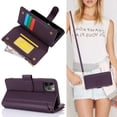 thumbnail image 1 of Allytechgroup Wallet Case for Apple iPhone 12 Mini,  Retro [1 Zipper Pocket + 6 Cards Slots] Hand Wrist Shoulder Strap Stand Shockproof iPhone 12 Mini Cover Case for Girls Women, Purple, 1 of 8