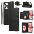 thumbnail image 1 of Allytechgroup Wallet Case for Apple iPhone 13 Pro Max with Crossbody Strap Hand Wrist, Makeup Mirror Cards Slots Cash Pocket RFID Blocking Flip Stand Slim Case Cover for iPhone 13 Pro Max, Black, 1 of 8