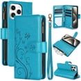 thumbnail image 1 of Allytechgroup Wallet Case for Apple iPhone 13 Pro Max, Multiple Cards Slots Zipper Pocket PU Leather with Stylish Pattern Hand Strap Flip Cover Phone Case for iPhone 13 Pro Max, Blue, 1 of 7