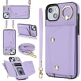 thumbnail image 1 of Allytechgroup Wallet Case for Apple iPhone 13, RFID Blocking Crossbody Shoulder Strap Hand Wrist Cards Holder Ring Stand Bumper Drop Protection Phone Case for Girls Women, Purple, 1 of 9