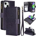 thumbnail image 1 of Allytechgroup Wallet Case for Apple iPhone 14, Multiple Cards Slots Zipper Pocket PU Leather with Stylish Pattern Hand Strap Flip Cover Phone Case for iPhone 14, Darkpurple, 1 of 7