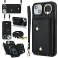 thumbnail image 1 of Allytechgroup Wallet Case for Apple iPhone 14 Plus, RFID Blocking Crossbody Shoulder Strap Hand Wrist Cards Holder Ring Stand Bumper Drop Protection Phone Case for Girls Women, Black, 1 of 9