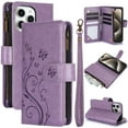 thumbnail image 1 of Allytechgroup Wallet Case for Apple iPhone 14 Pro, Multiple Cards Slots Zipper Pocket PU Leather with Stylish Pattern Hand Strap Flip Cover Phone Case for iPhone 14 Pro, Purple, 1 of 7